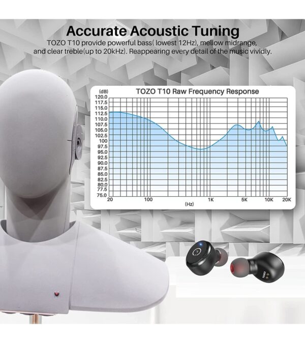 TOZO T10 Bluetooth 5.3 Wireless Earbuds with Wireless Charging Case IPX8 Waterproof Stereo Headphones in Ear Built in Mic Headset Premium Sound with Deep Bass for Sport Black (2022 Upgraded)