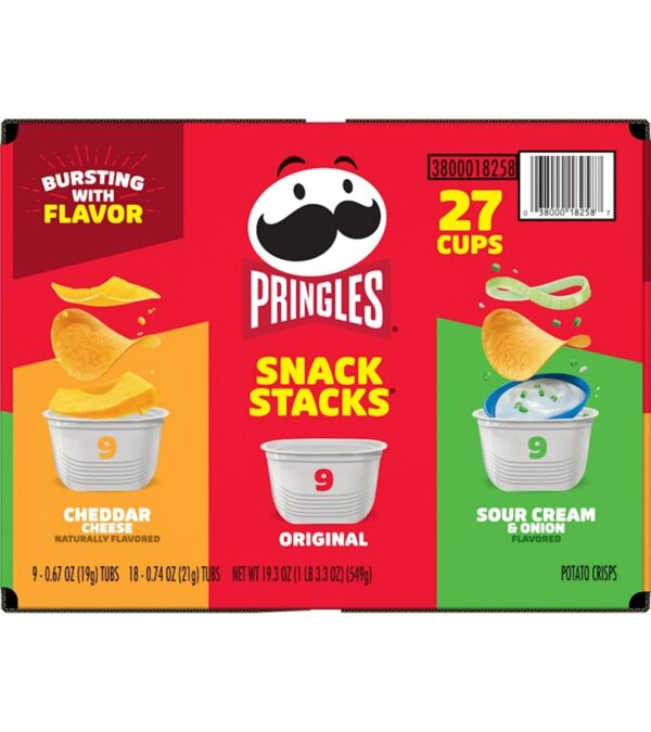 Pringles Potato Crisps Chips, Lunch Snacks, Office and Kids Snacks, Snack Stacks, Variety Pack, 19.3oz Box (27 Cups)