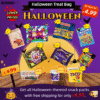 Halloween Snack Pack! 10 Candy Packs, 23 pieces. Was £60+, now £4.99. Great deal. Free shipping. Indulge in spooky treats!