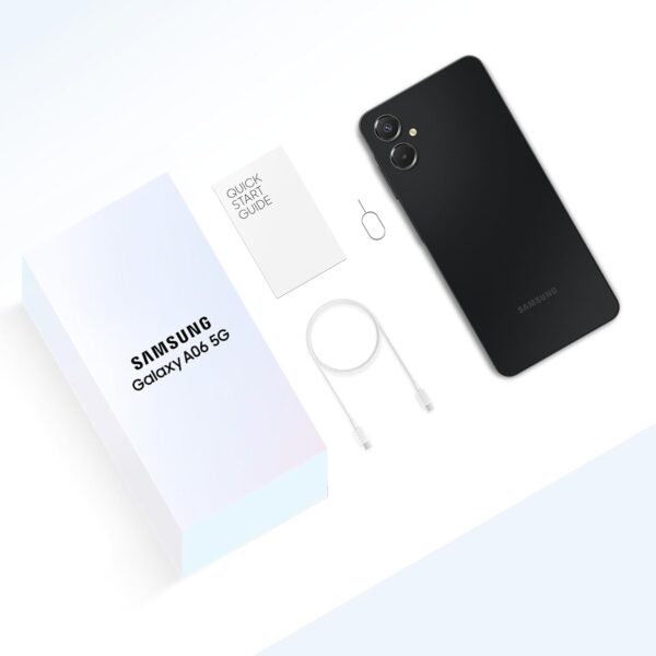 Version 1.0.0 【Clearance Sale】Samsung Galaxy A06 5G | 128GB, 2025 | IP54 Splash Resistant, 6.7" 90Hz Display, Android 15, International Model Factory Unlocked for Global, T-Mobile, Metro | 20W Fast Charger Bundle, Black